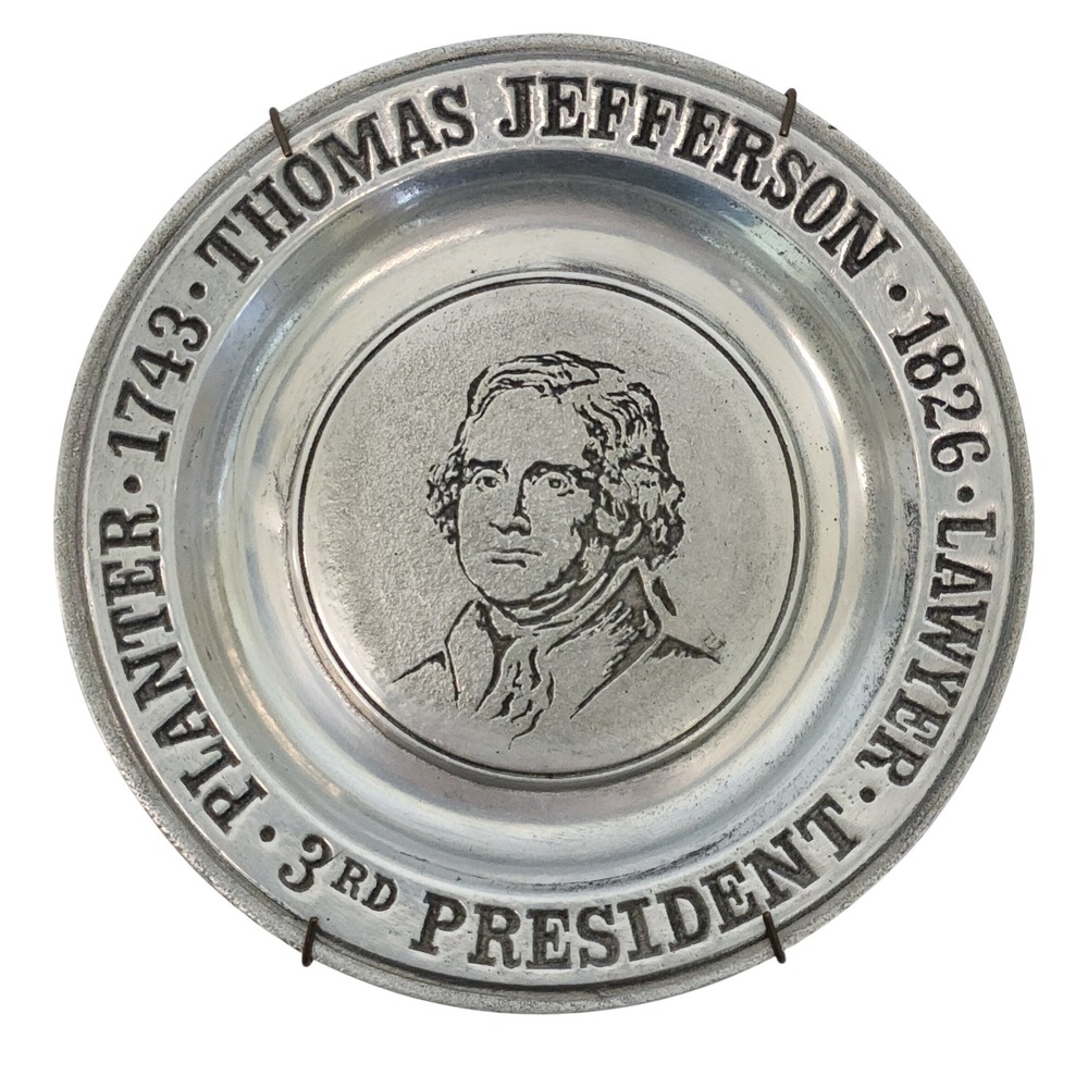 Thomas Jefferson 3rd President‎ Pewter Commemorative Plate 6 Inch Wall Decor